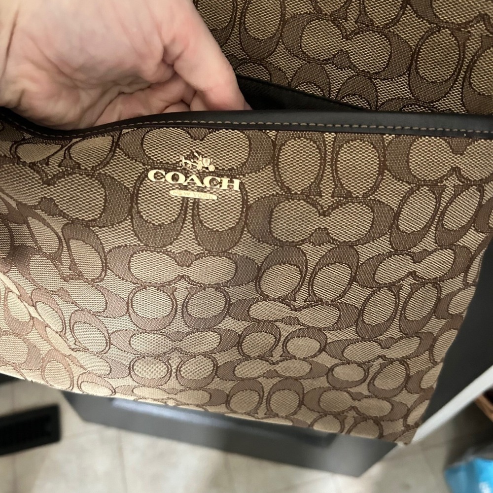 Coach Signature Jacquard Crossbody Bag Brown Tan Leather Trim Classic Y2K - Picture 2 of 10